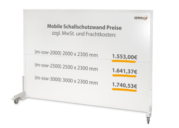 Schallschutzwand mobil Höhe = 2.300 mm